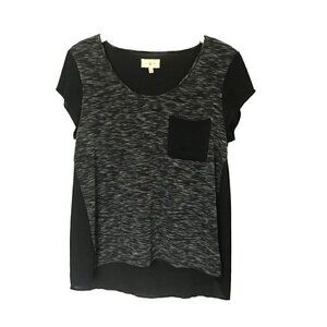 Lou & Grey mixed media short sleeve pocket tee, size S, Black/Gray